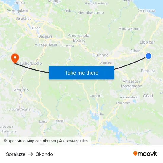 Soraluze to Okondo map