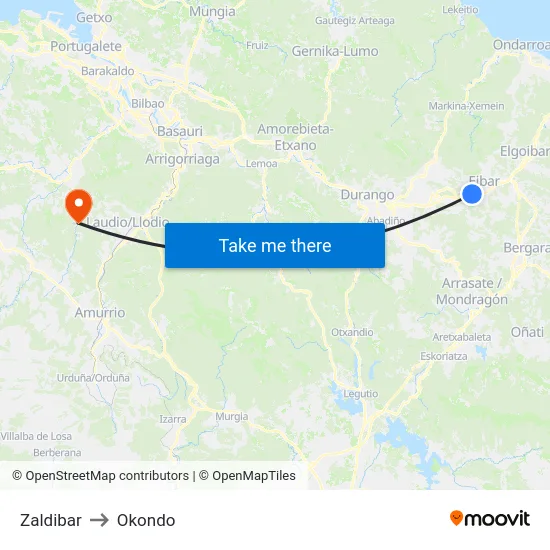 Zaldibar to Okondo map
