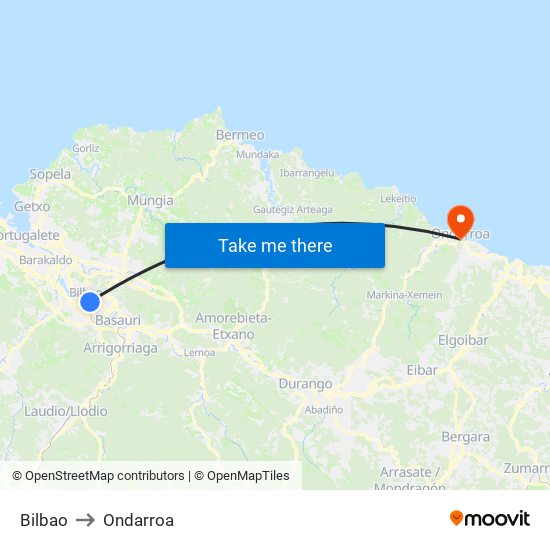 Bilbao to Ondarroa map