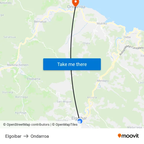Elgoibar to Ondarroa map