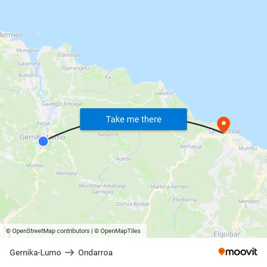 Gernika-Lumo to Ondarroa map