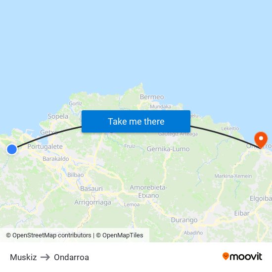 Muskiz to Ondarroa map