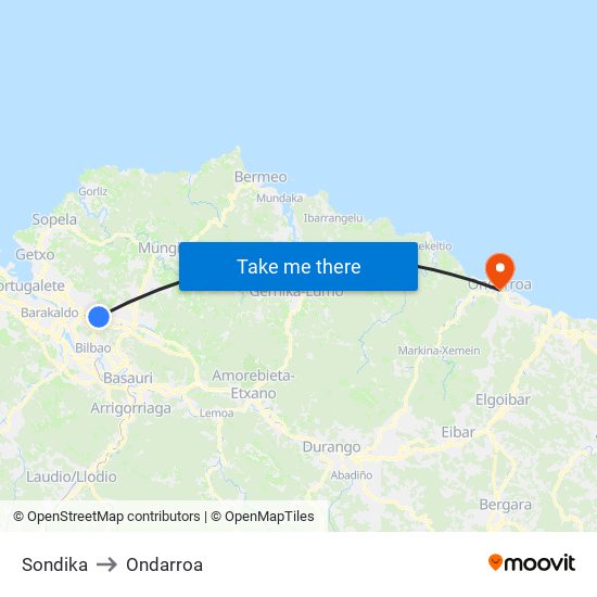 Sondika to Ondarroa map