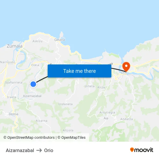 Aizarnazabal to Orio map