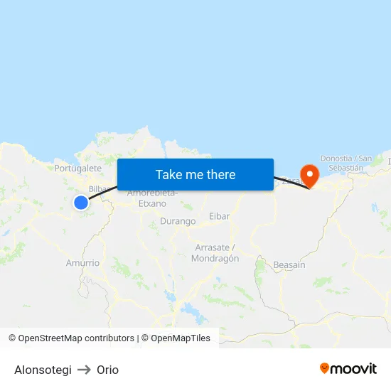 Alonsotegi to Orio map