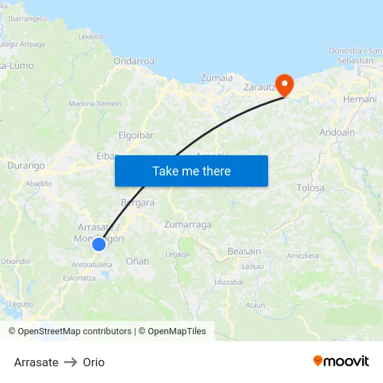 Arrasate to Orio map