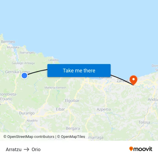 Arratzu to Orio map