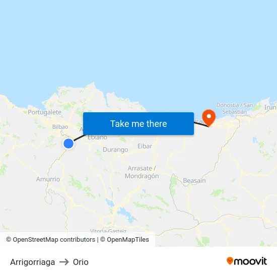 Arrigorriaga to Orio map
