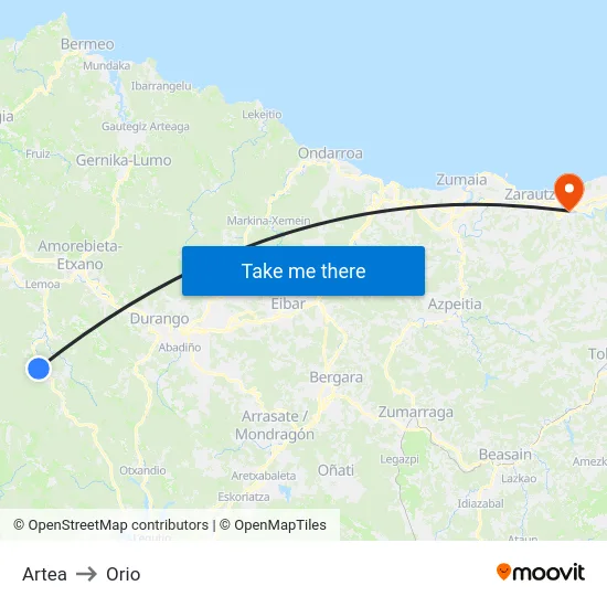 Artea to Orio map