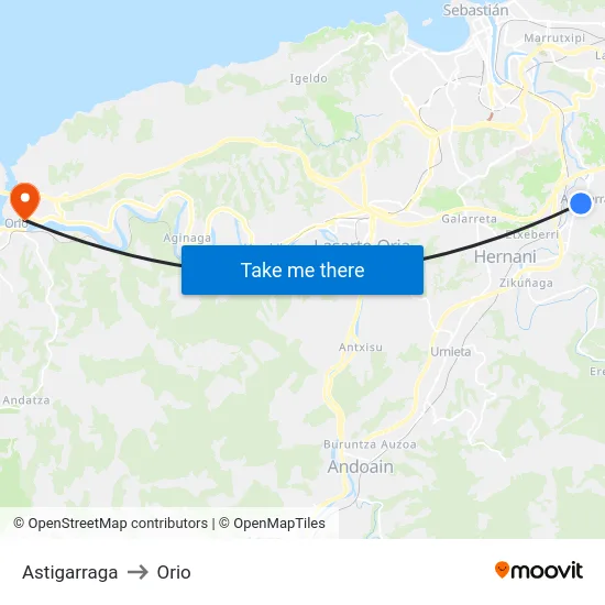 Astigarraga to Orio map