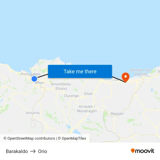 Barakaldo to Orio map