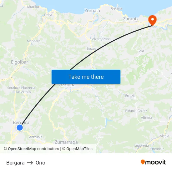 Bergara to Orio map