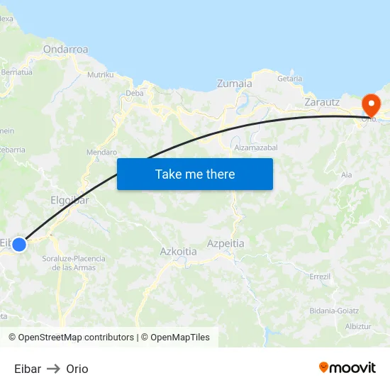 Eibar to Orio map