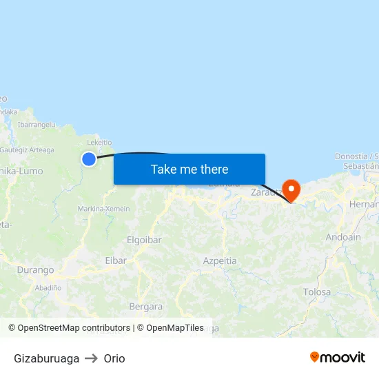 Gizaburuaga to Orio map