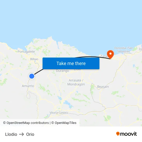 Llodio to Orio map