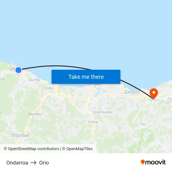 Ondarroa to Orio map