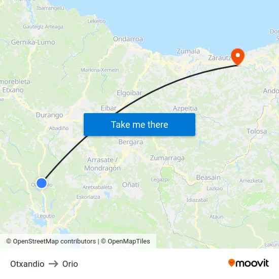 Otxandio to Orio map