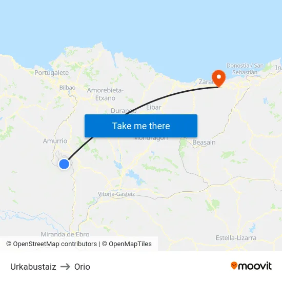 Urkabustaiz to Orio map
