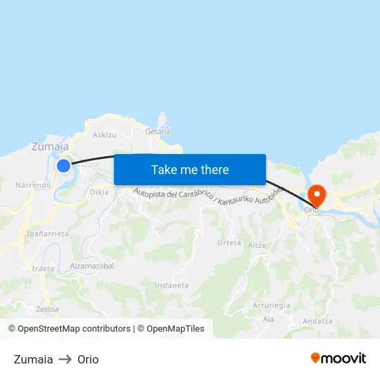 Zumaia to Orio map