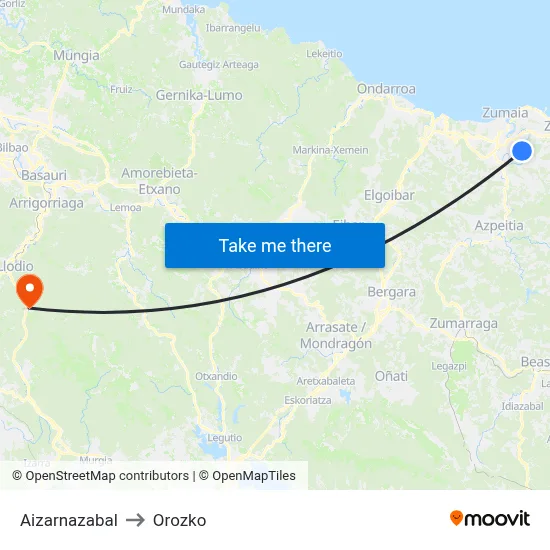 Aizarnazabal to Orozko map