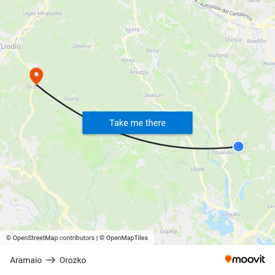 Aramaio to Orozko map