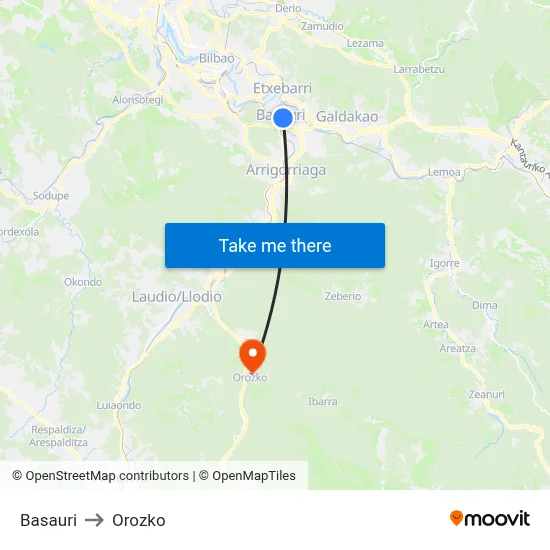 Basauri to Orozko map