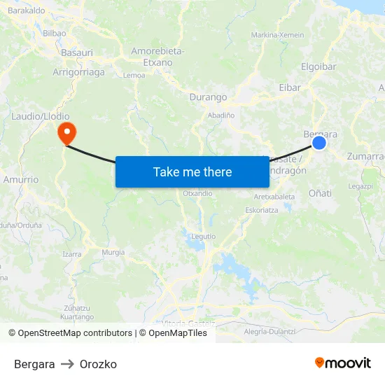 Bergara to Orozko map