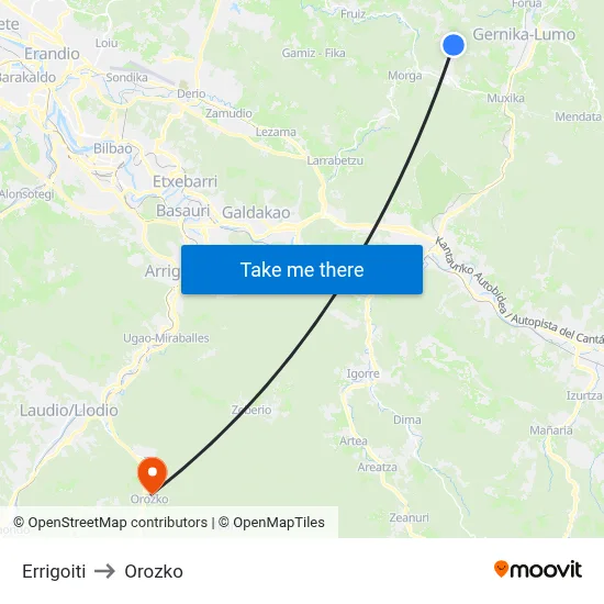 Errigoiti to Orozko map