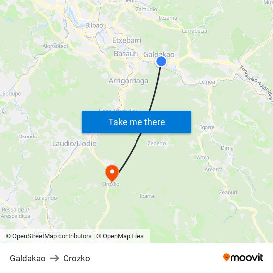 Galdakao to Orozko map