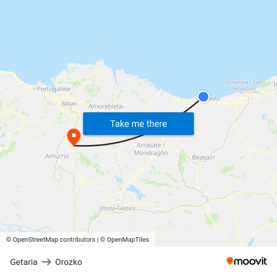 Getaria to Orozko map