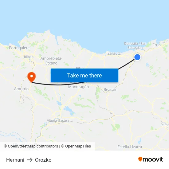 Hernani to Orozko map