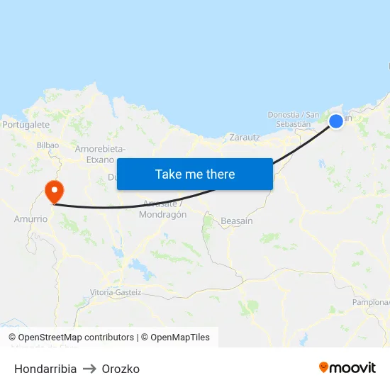 Hondarribia to Orozko map