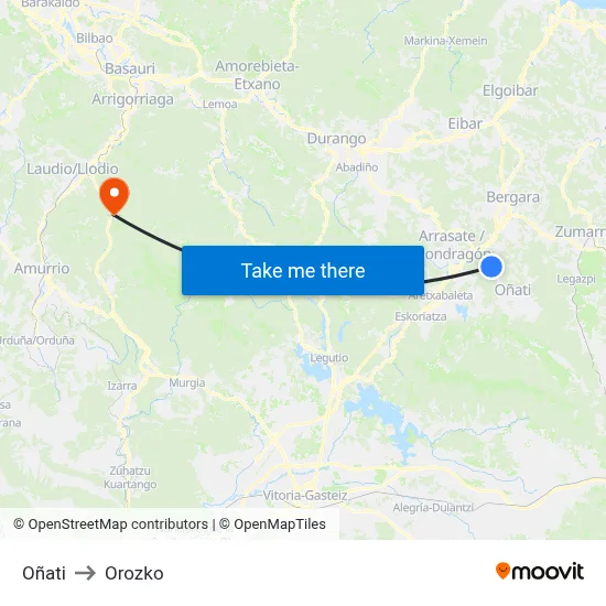 Oñati to Orozko map