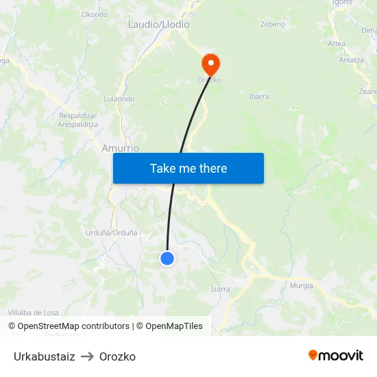 Urkabustaiz to Orozko map