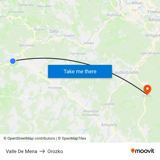 Valle De Mena to Orozko map