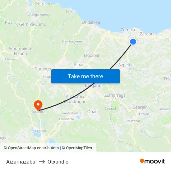 Aizarnazabal to Otxandio map