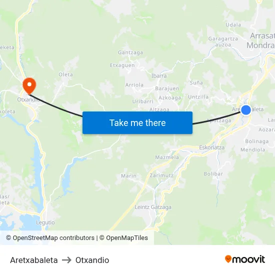Aretxabaleta to Otxandio map