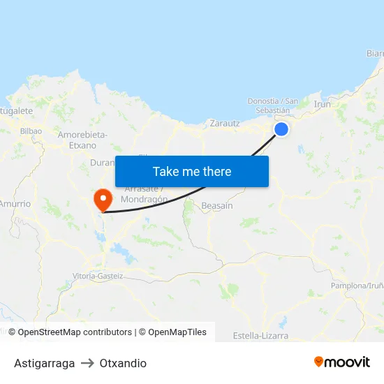 Astigarraga to Otxandio map