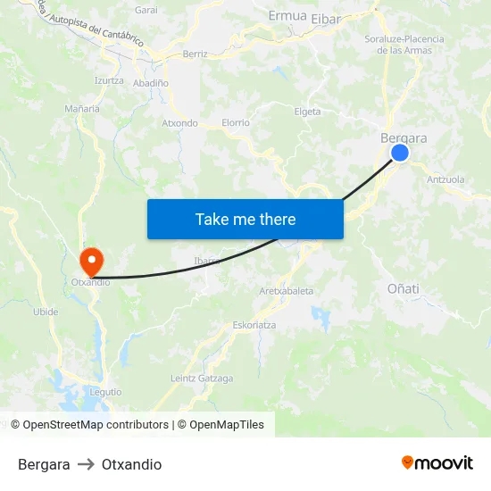 Bergara to Otxandio map