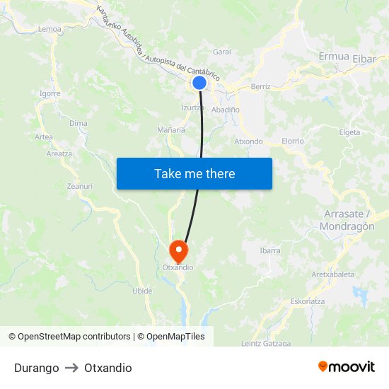 Durango to Otxandio map