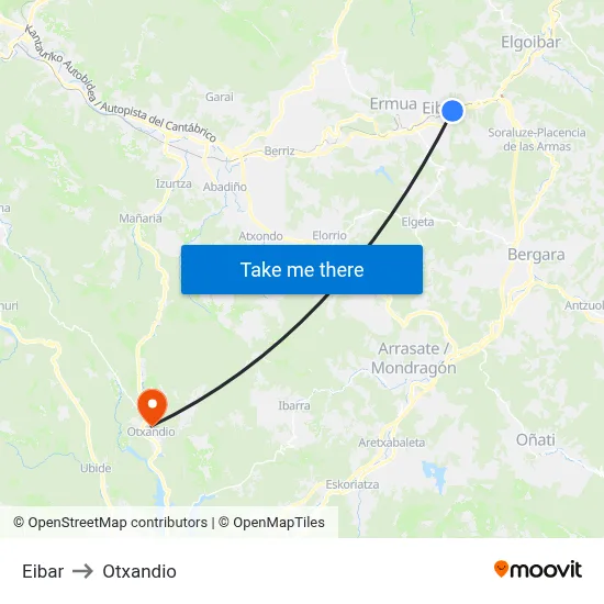 Eibar to Otxandio map