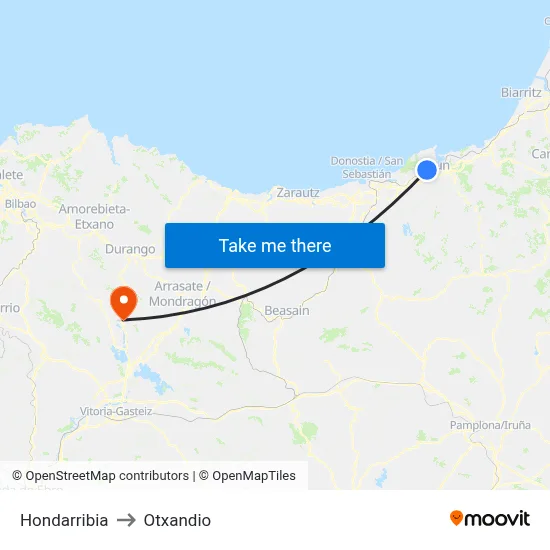 Hondarribia to Otxandio map