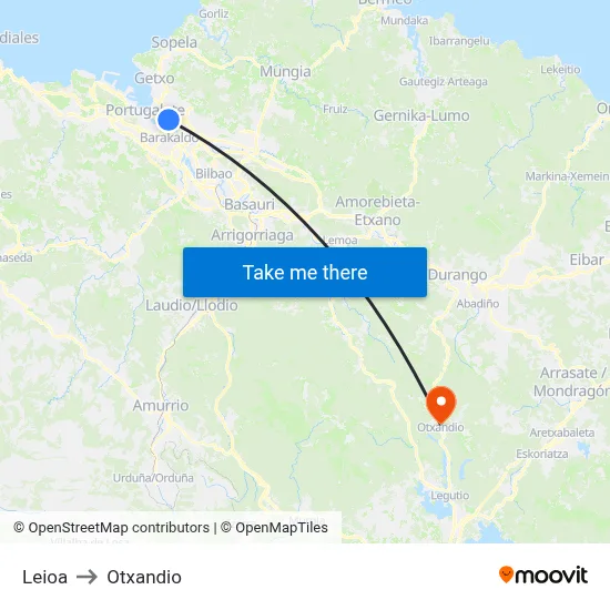 Leioa to Otxandio map