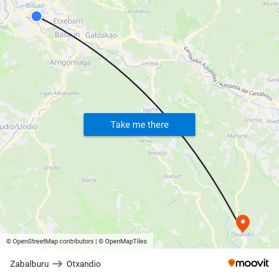 Zabalburu to Otxandio map