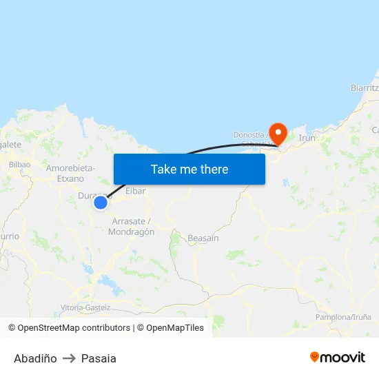 Abadiño to Pasaia map