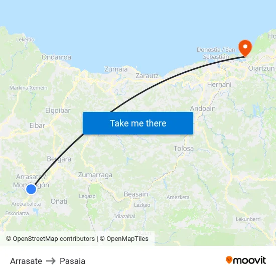 Arrasate to Pasaia map