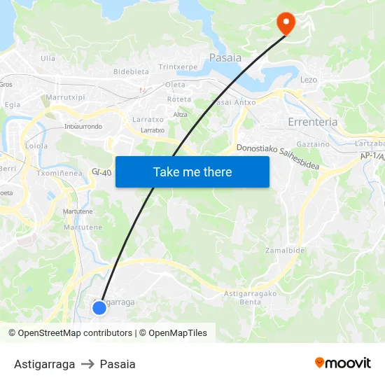 Astigarraga to Pasaia map