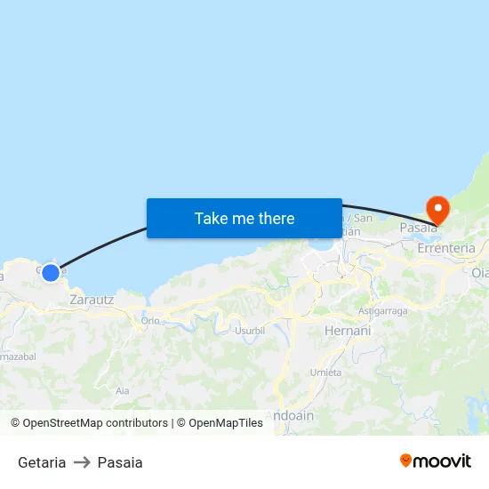 Getaria to Pasaia map