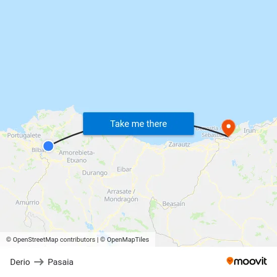 Derio to Pasaia map