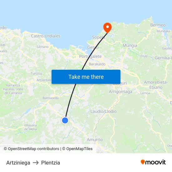 Artziniega to Plentzia map